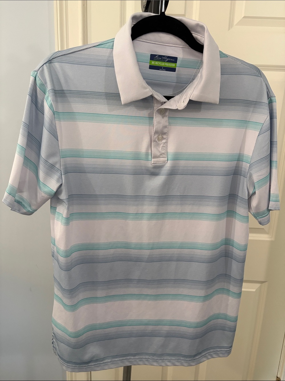 Ben Hogan Men’s Striped Polo - Light Blue, Teal, White